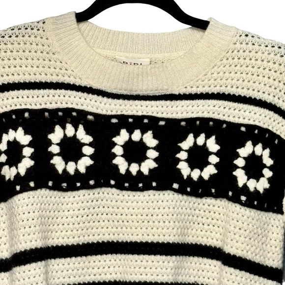 BIBI Floral Crochet Ruffle Flutter Sleeve Striped Cottagecore Sweater Blouse Top - Picture 3 of 11